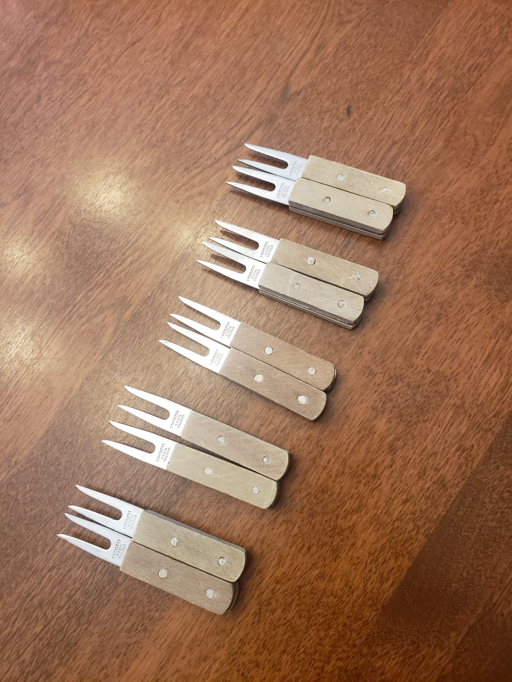 Vtg Stainless Steel Corn-on-the-cob Holders with Wood Handles (5 Sets/ 10 Pcs)